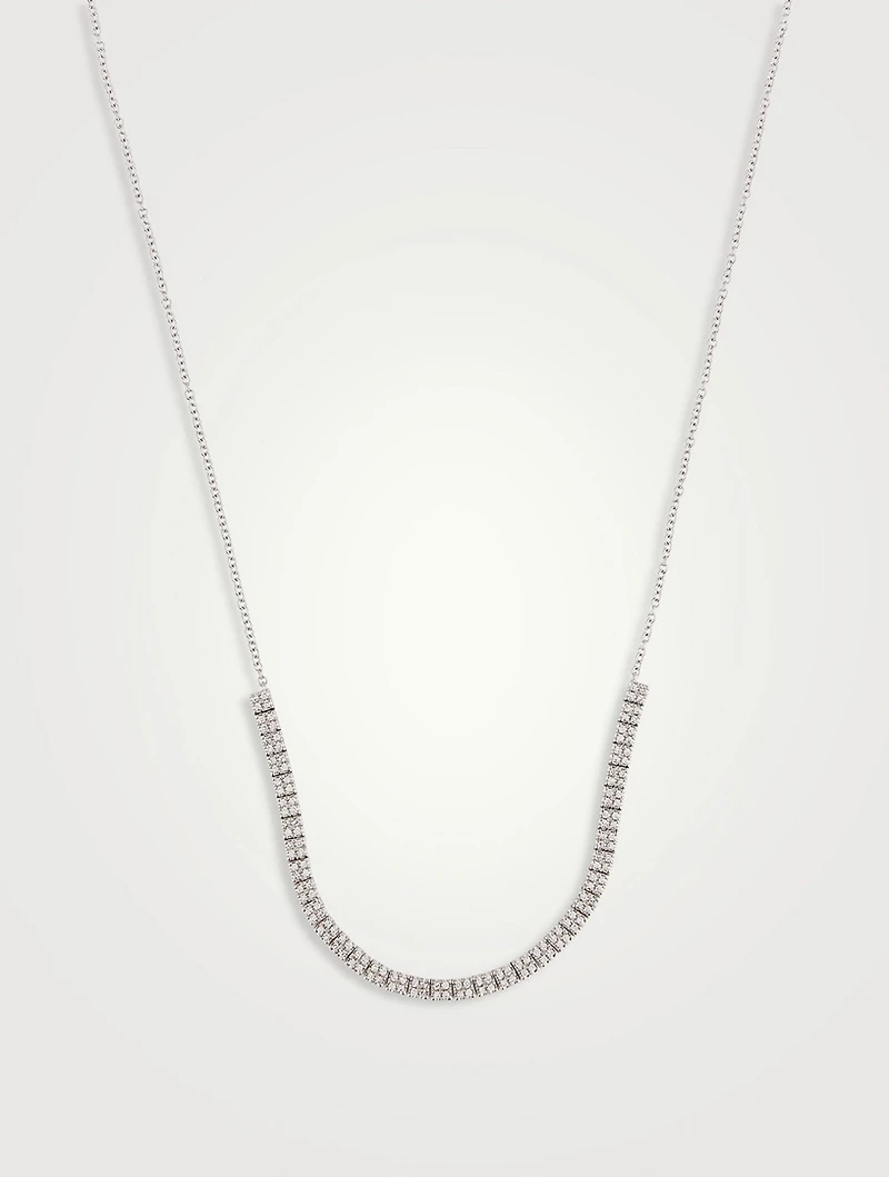 14K White Gold Diamond Double Row Segment Necklace
