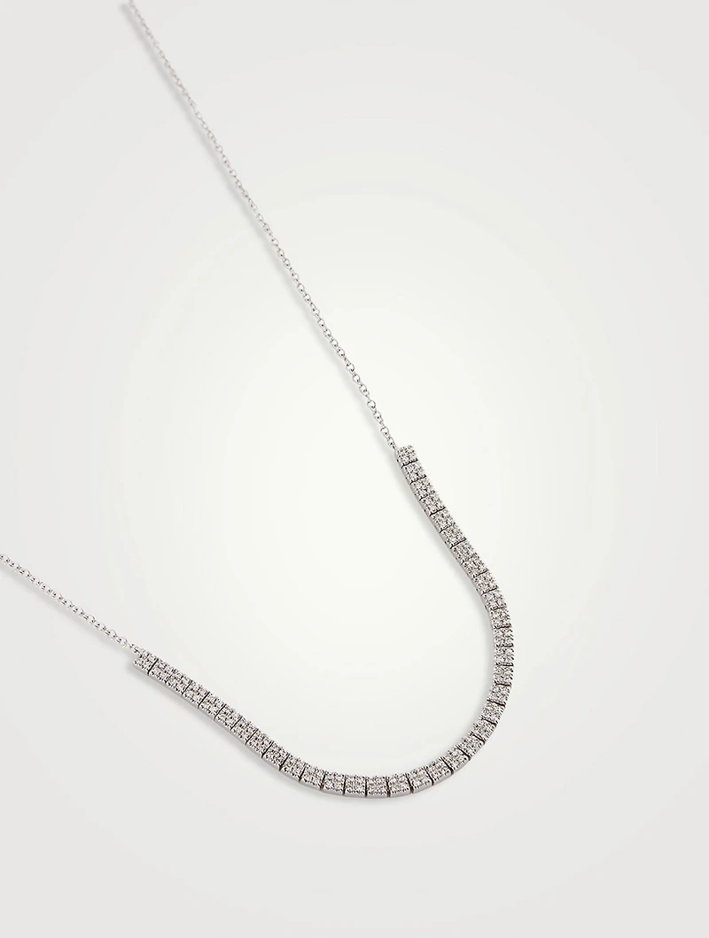 14K White Gold Diamond Double Row Segment Necklace