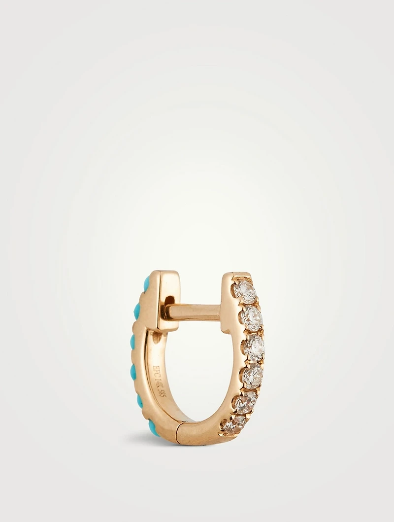 Mini 14K Gold Reversible Diamond And Turquoise Huggie Earring