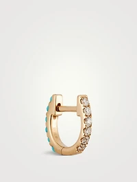 Mini 14K Gold Reversible Diamond And Turquoise Huggie Earring