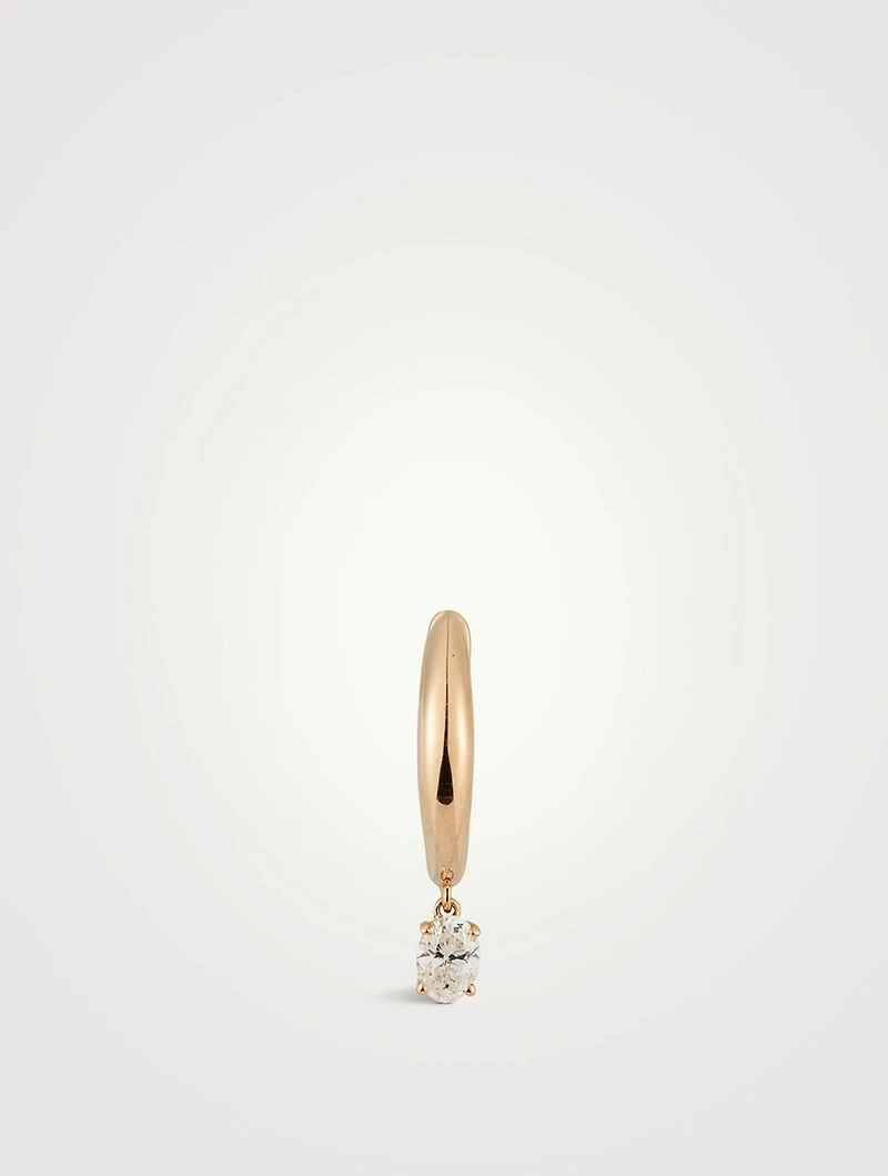 14K Gold Diamond Oval Drop Dome Huggie Earring