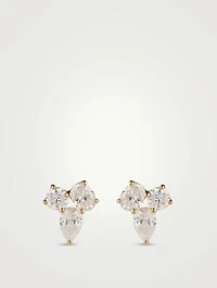 14K Gold Triple Diamond Cluster Stud Earrings