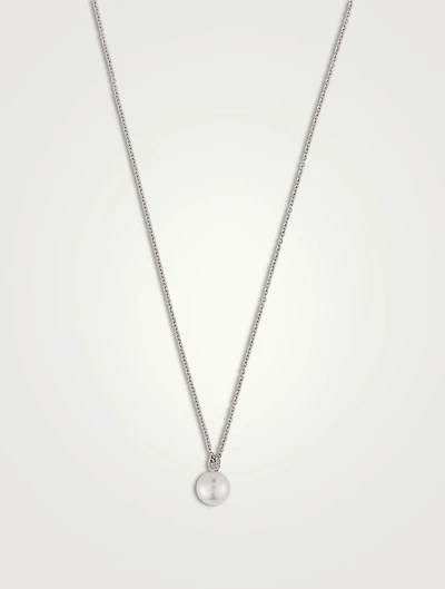 14K White Gold Pearl Ball Drop Necklace