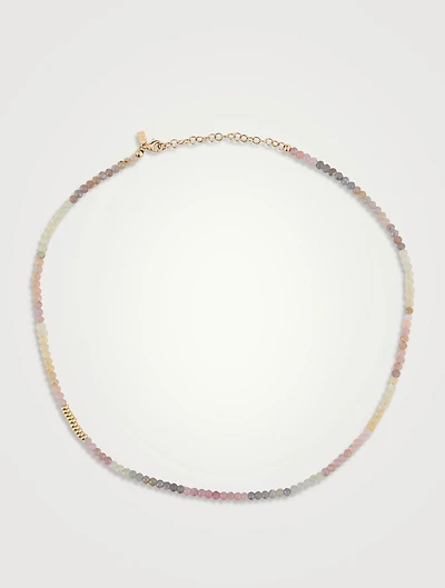 14K Gold Ombré Sapphire Birthstone Beaded Necklace
