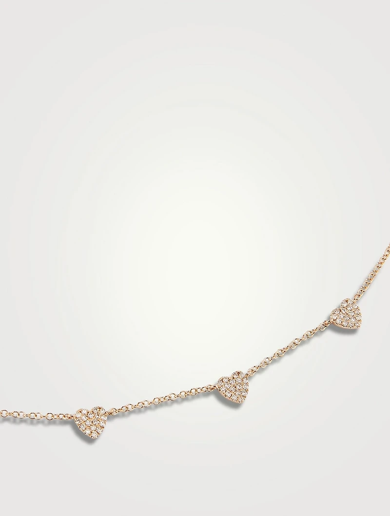 Mini 14K Gold Five-Diamond Heart Necklace