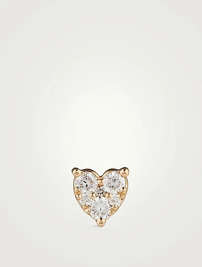 14K Gold Full Cut Diamond Mini Heart Stud Earring