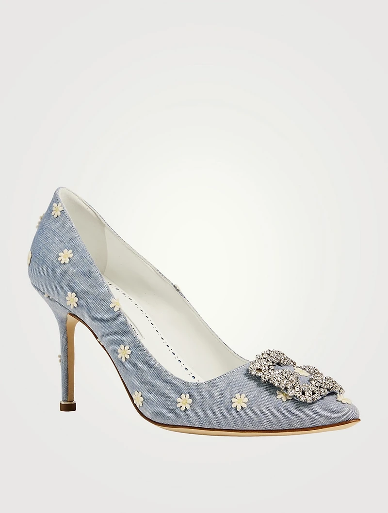 Hangisi 90 Daisy-Embroidered Chambray Pumps