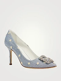 Hangisi 90 Daisy-Embroidered Chambray Pumps