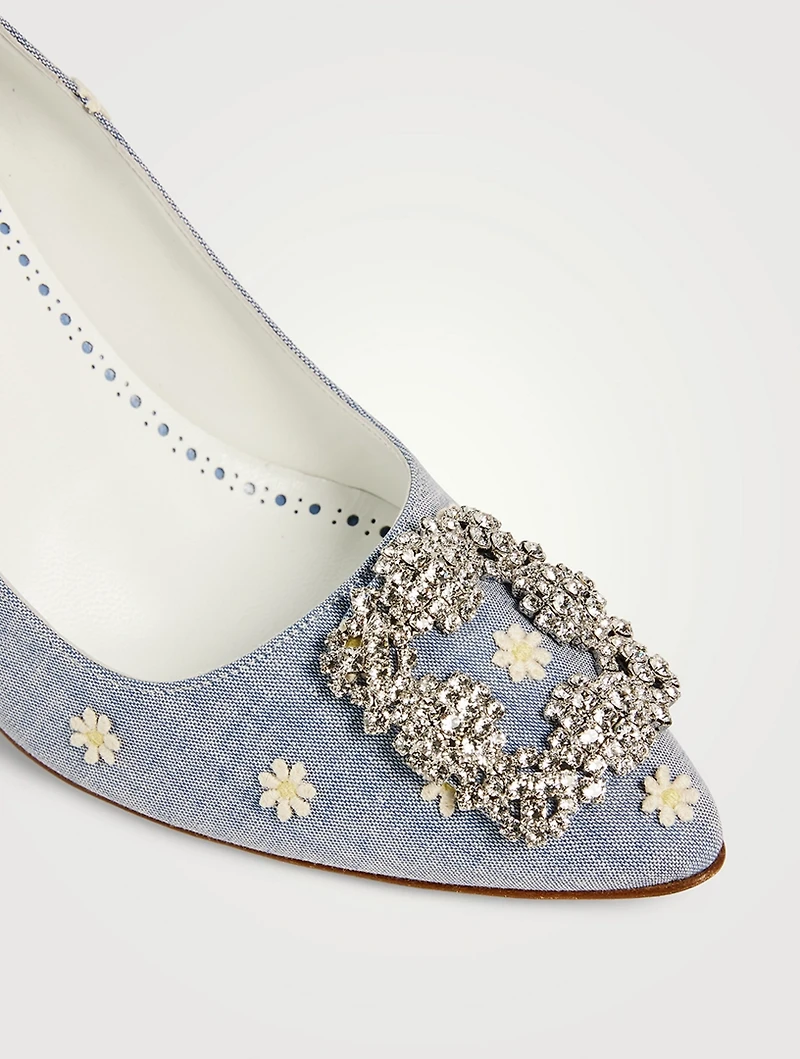 Hangisi 90 Daisy-Embroidered Chambray Pumps