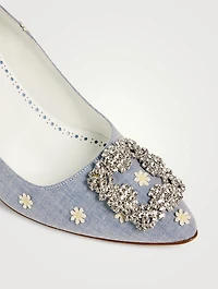 Hangisi 90 Daisy-Embroidered Chambray Pumps