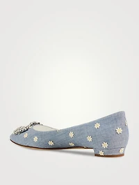 Hangisi Daisy-Embroidered Chambray Ballet Flats