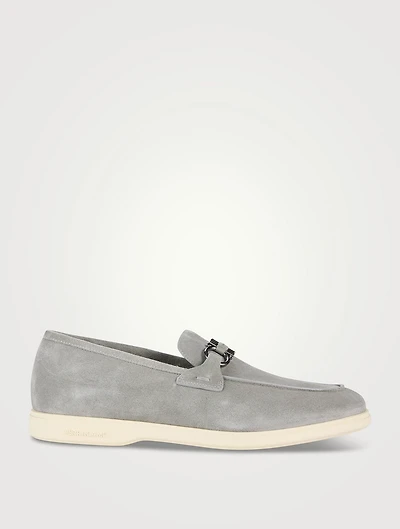 Suede Loafers With Gancini Ornament