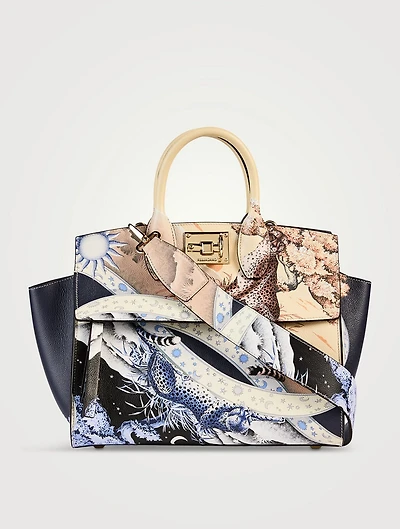 Small Studio Leather Top Handle Bag In Day And Night Print