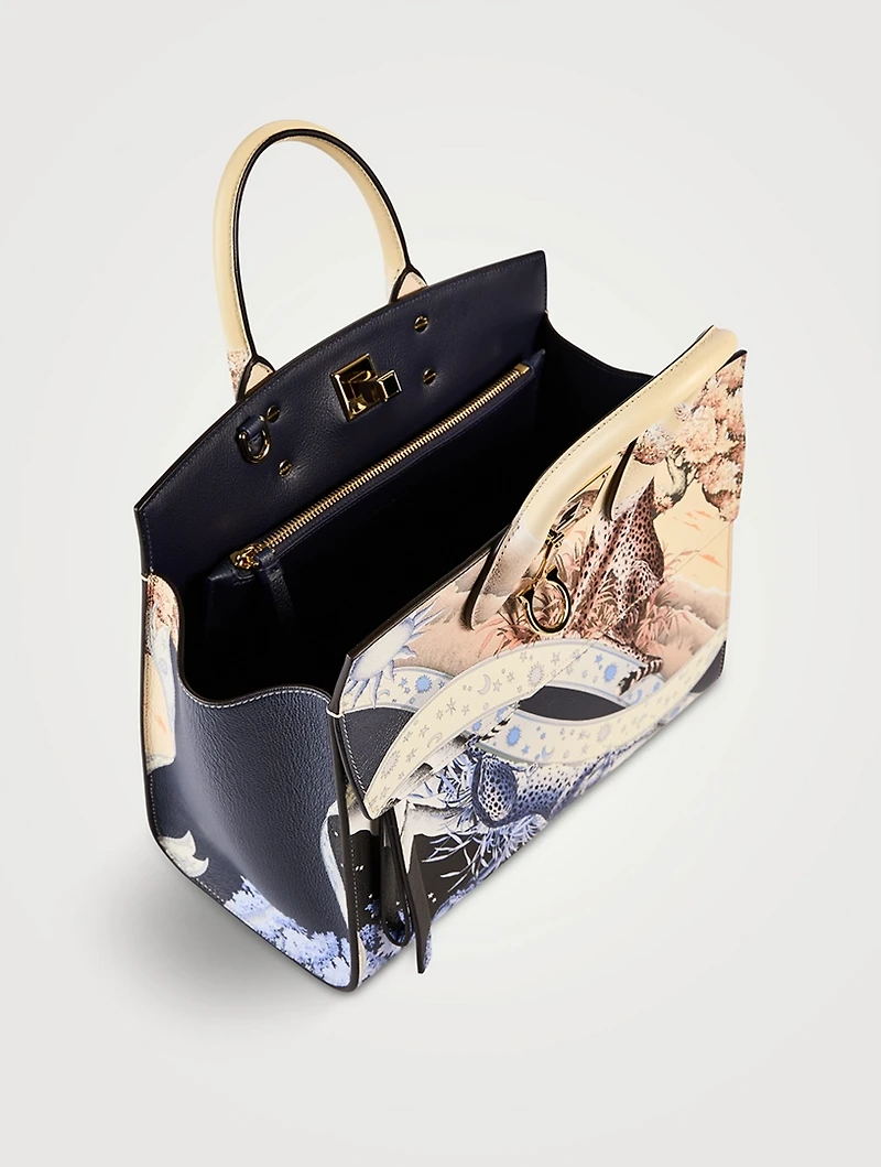 Small Studio Leather Top Handle Bag In Day And Night Print