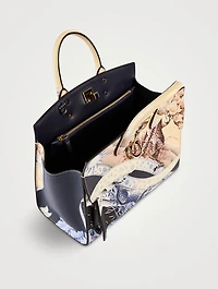 Small Studio Leather Top Handle Bag In Day And Night Print