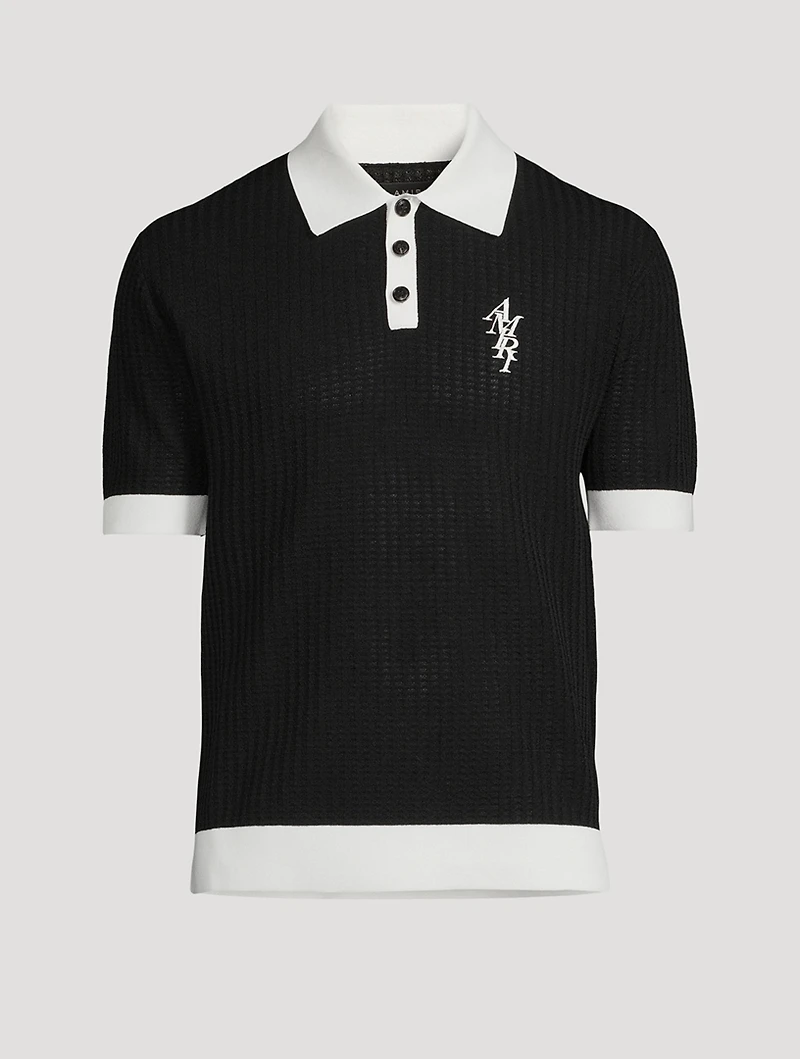 Linen-Blend Waffle Stitch Polo Shirt