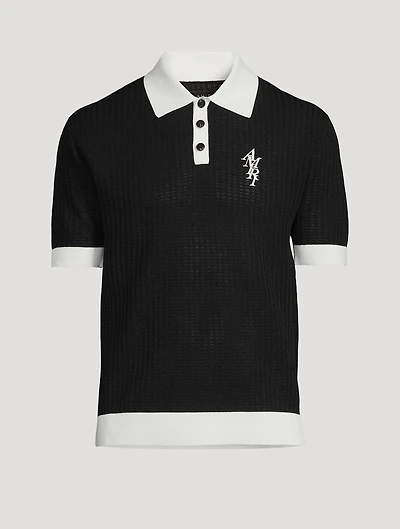 Linen-Blend Waffle Stitch Polo Shirt