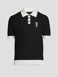 Linen-Blend Waffle Stitch Polo Shirt
