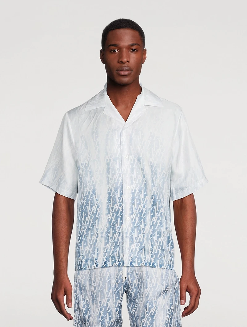 Silk Bowling Shirt Gradient Logo Print