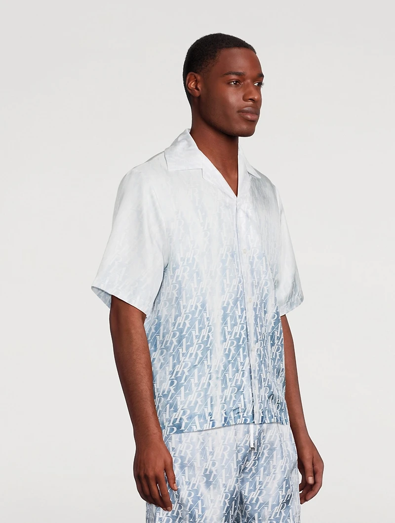 Silk Bowling Shirt Gradient Logo Print