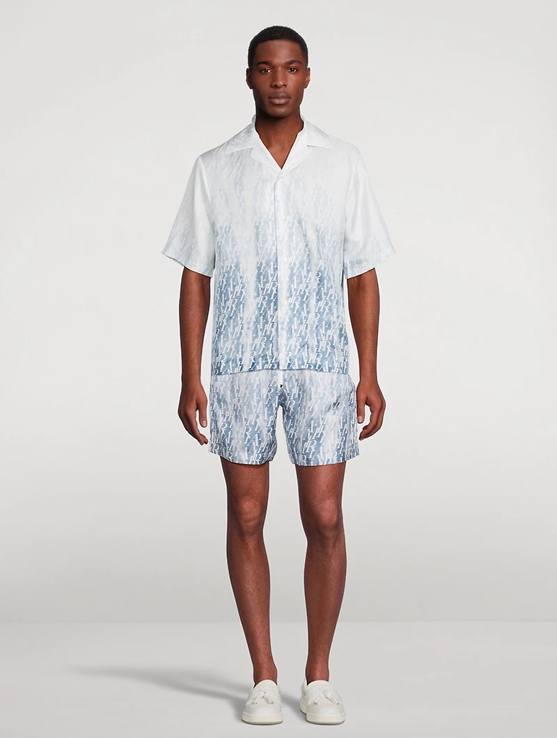 Silk Bowling Shirt Gradient Logo Print