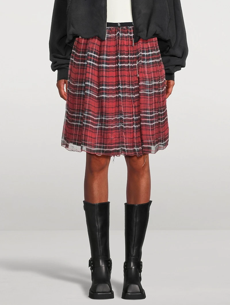 Silk Double-Layer Kilt Skirt Plaid Print