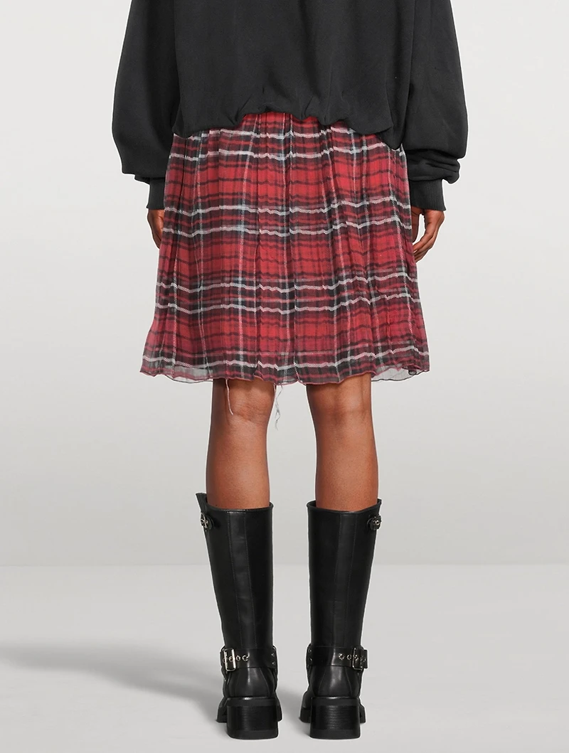 Silk Double-Layer Kilt Skirt Plaid Print