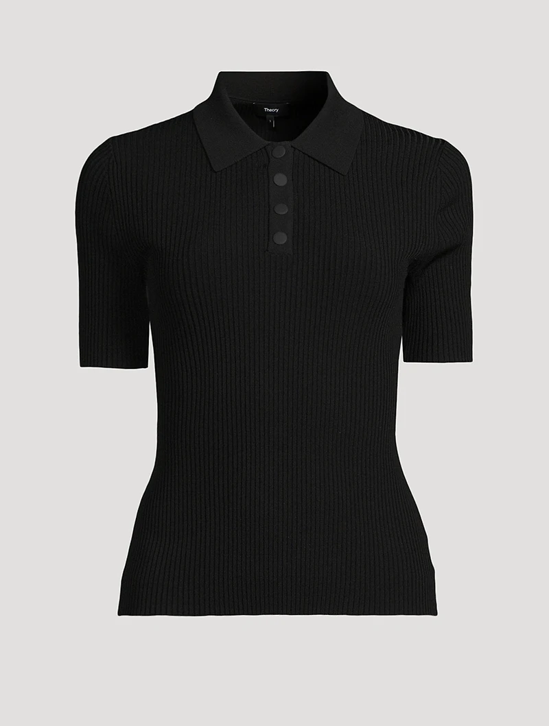 Ribbed Crepe Knit Polo Shirt