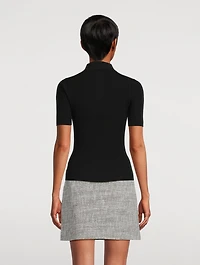 Ribbed Crepe Knit Polo Shirt