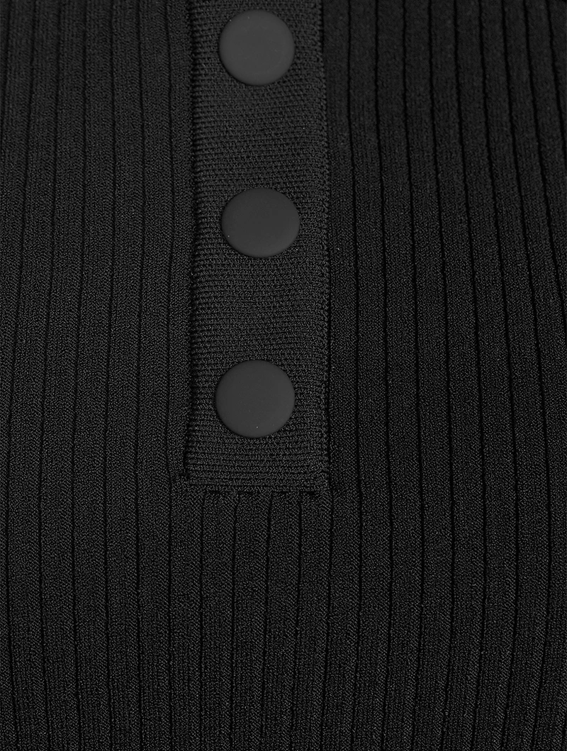 Ribbed Crepe Knit Polo Shirt