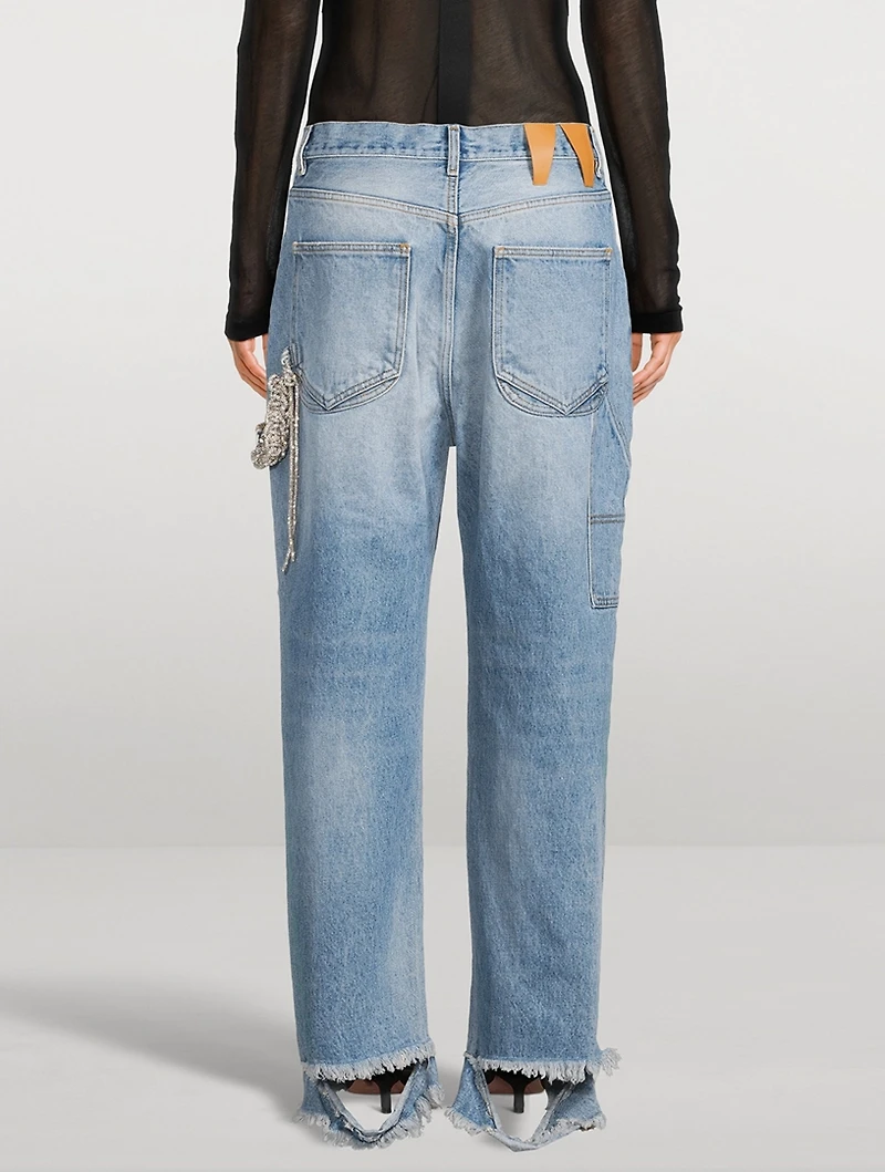 Lisa Crystal-Embellished Wide-Leg Carpenter Jeans