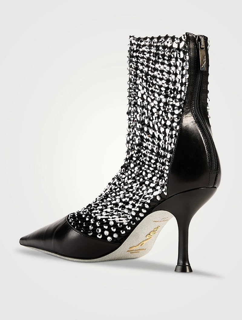 Décolleté Crystal Mesh And Leather Sock Boots