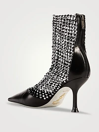 Décolleté Crystal Mesh And Leather Sock Boots