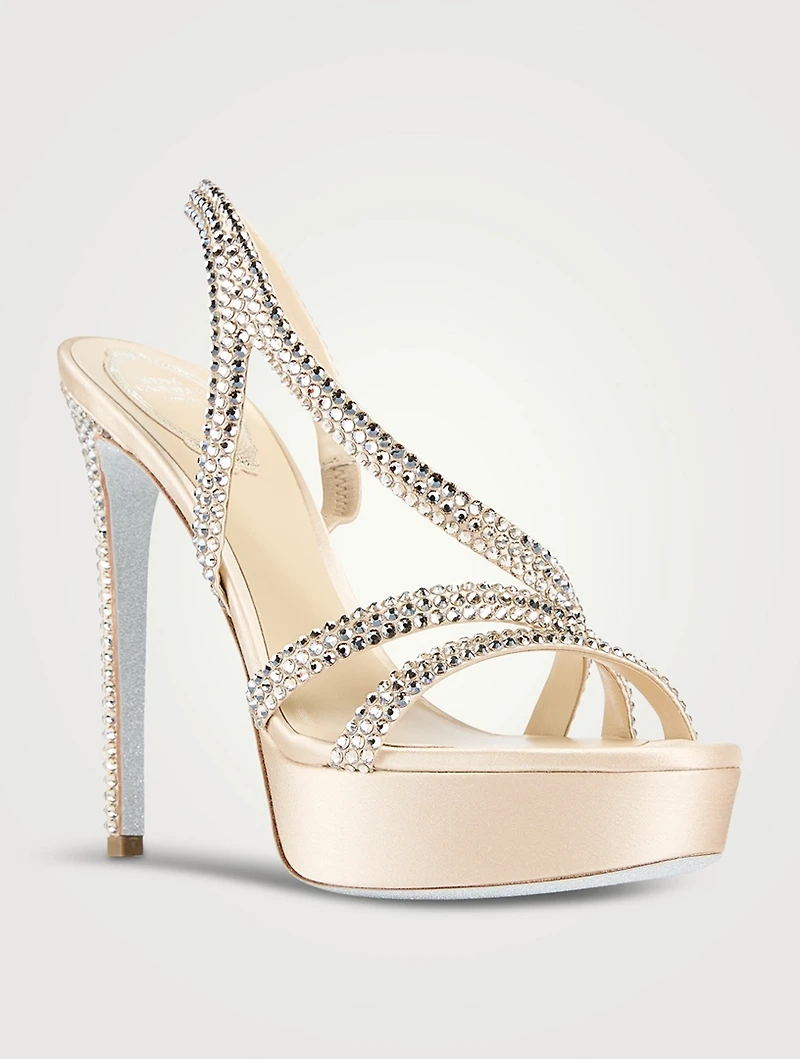 Lisa Crystal Satin Slingback Platform Sandals
