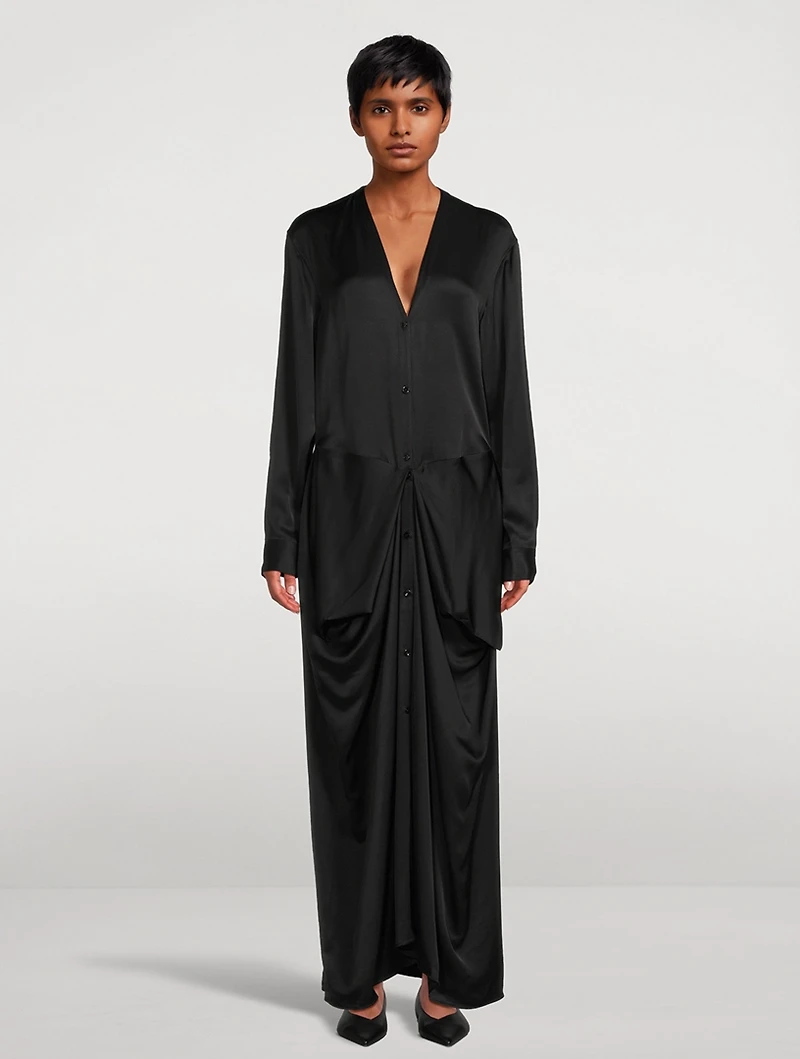 Knotted Satin Shirt Dress
