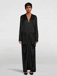 Knotted Satin Shirt Dress