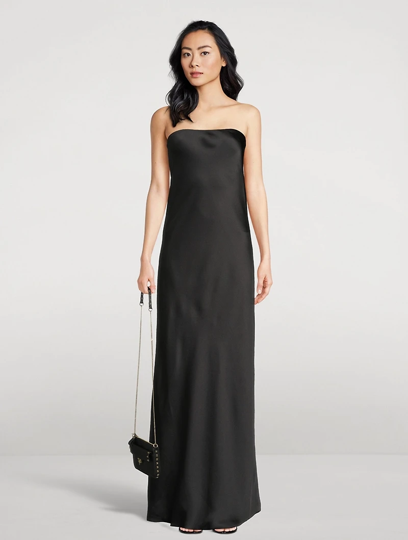 Satin Bias Strapless Gown