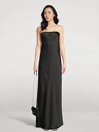 Satin Bias Strapless Gown