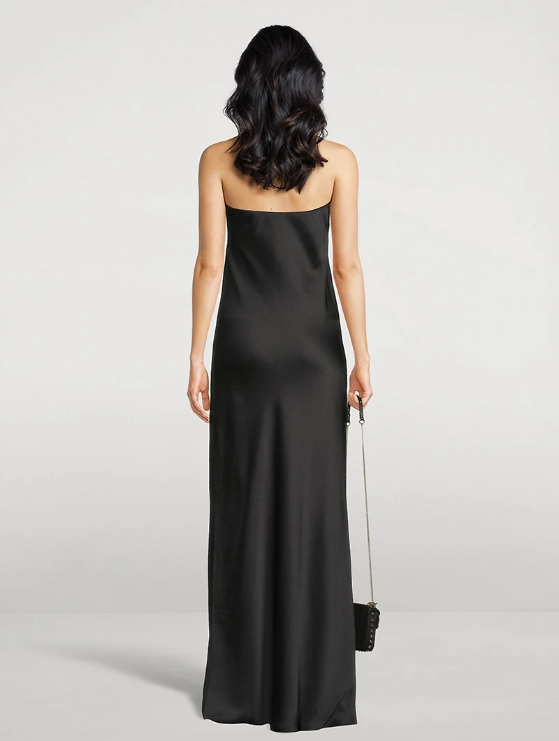 Satin Bias Strapless Gown