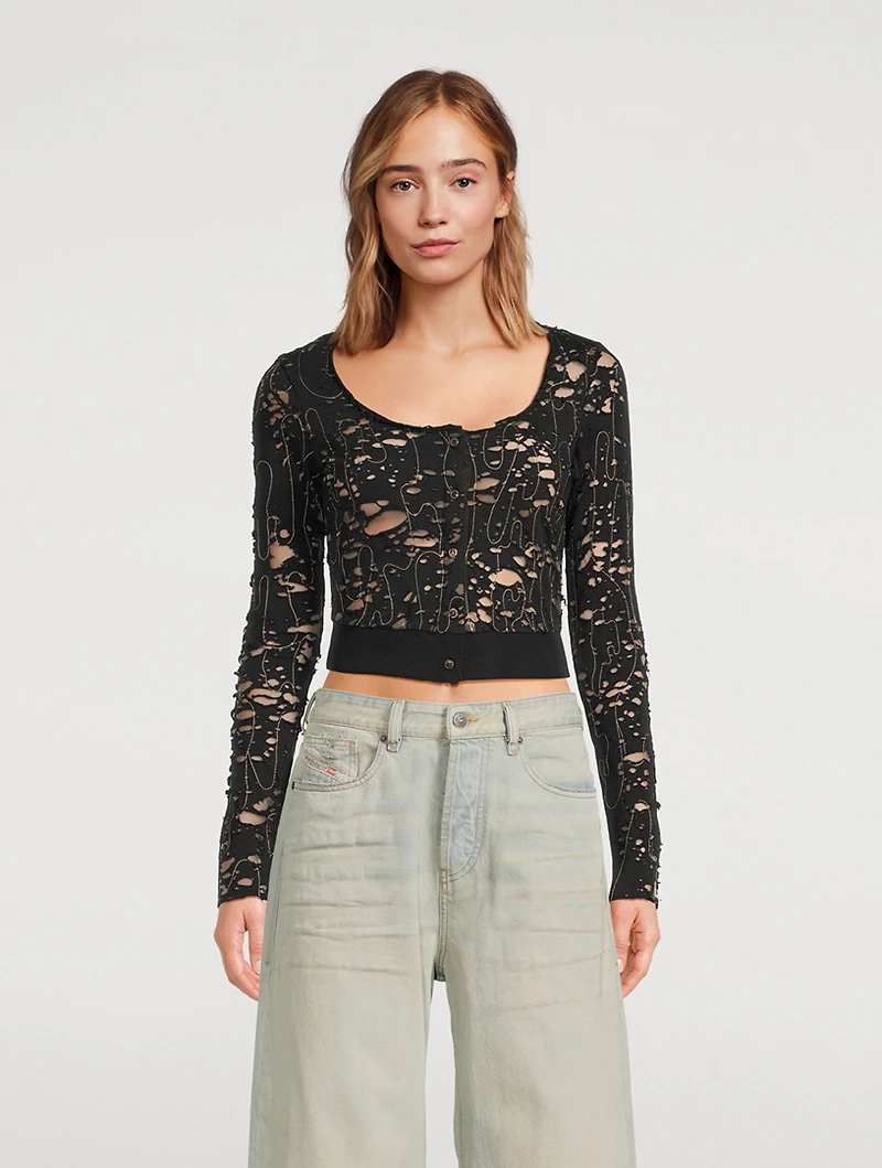 Simonne Destroyed Tulle And Jersey Cardigan