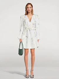 Natura Belted Linen Mini Dress Bird Print