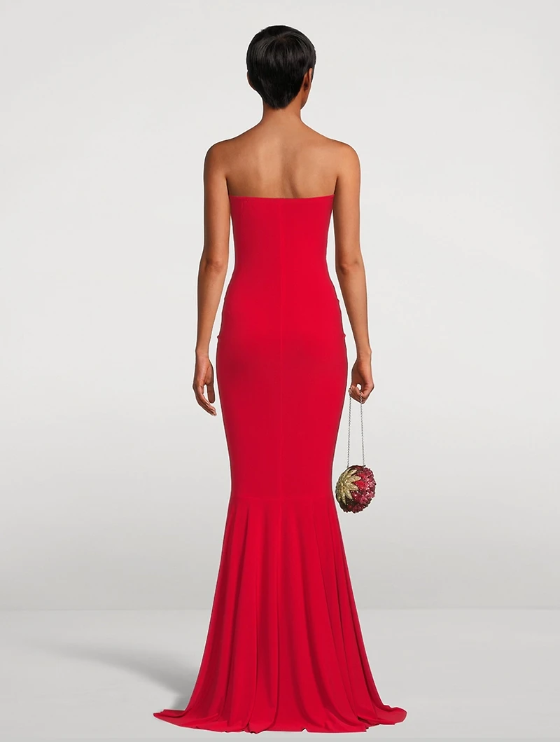 Shirred-Front Strapless Fishtail Gown
