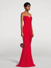 Shirred-Front Strapless Fishtail Gown