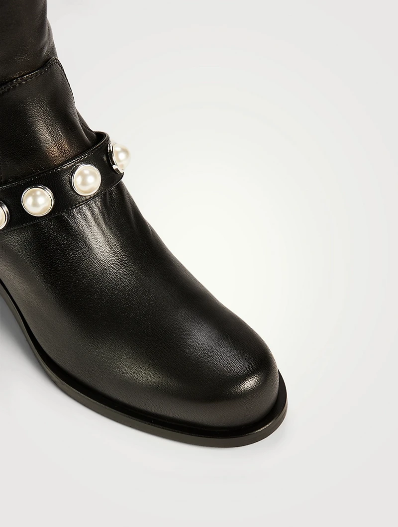Portia 5050 Pearl-Embellished Leather Knee-High Boots