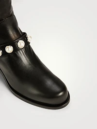 Portia 5050 Pearl-Embellished Leather Knee-High Boots