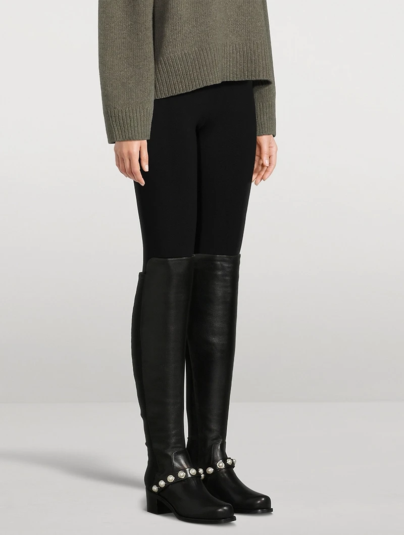 Portia 5050 Pearl-Embellished Leather Knee-High Boots