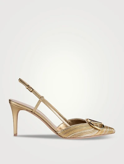 VLOGO Metallic Leather Slingback Pumps