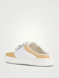 Very Vivier Strass Leather And Raffia Sneaker Mules