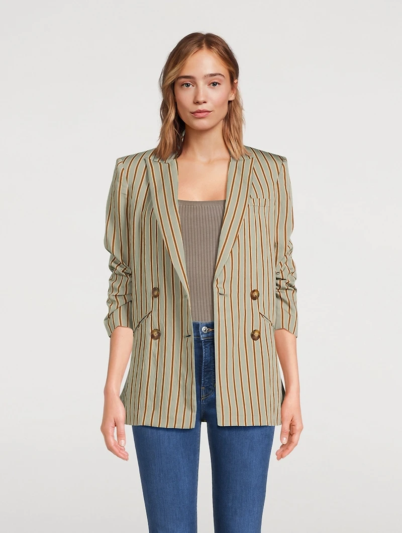 Kiernan Dickey Double-Breasted Blazer Stripe Print