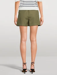 Pleated Cotton Linen Shorts